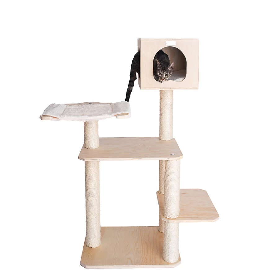 PetSmart Armarkat 50-inch Scots Pine Real Wood Cat Condo Tree in Tan - Premium Cat Furniture for Climbing & Scratching