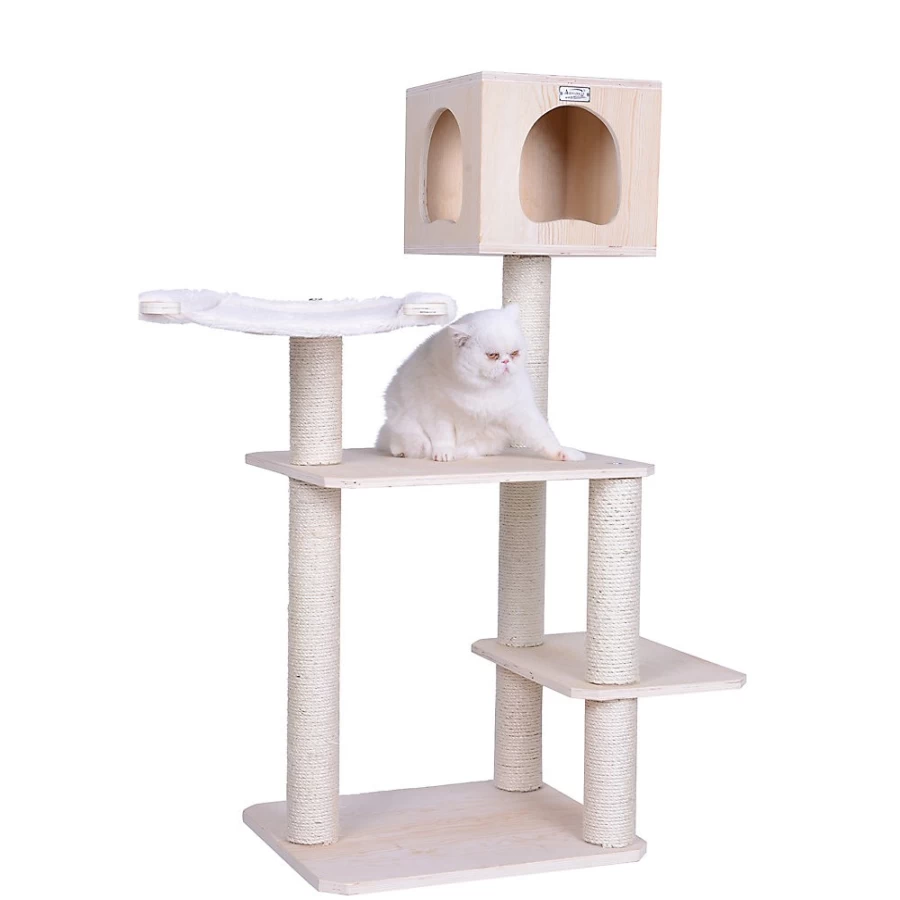 PetSmart Armarkat 50-inch Scots Pine Real Wood Cat Condo Tree in Tan - Premium Cat Furniture for Climbing & Scratching
