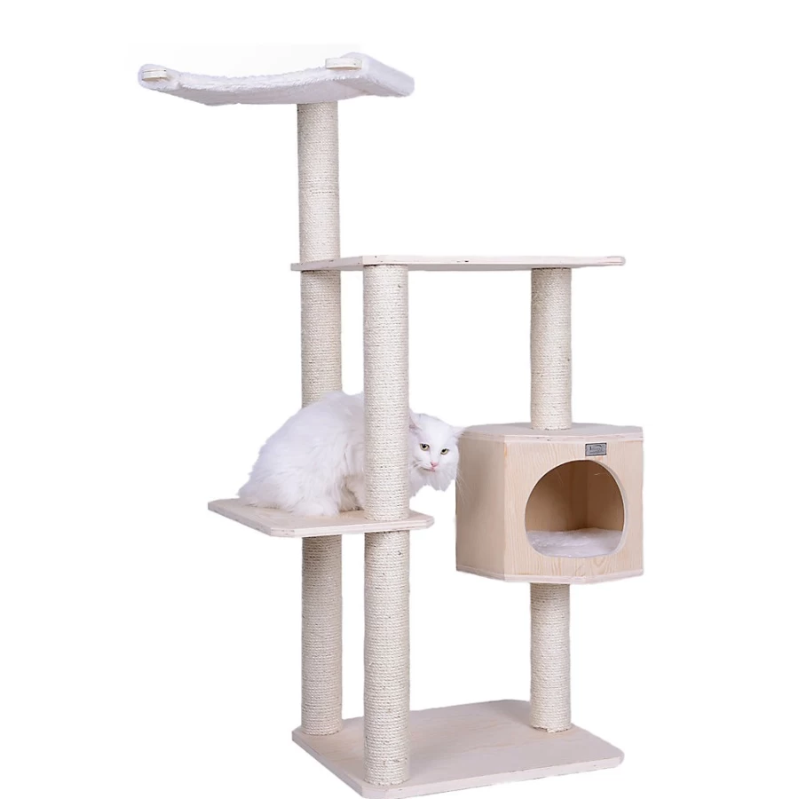 PetSmart Armarkat 54-inch Scots Pine Real Wood Cat Condo Tree – Natural Premium Cat Tower for Indoor Cats
