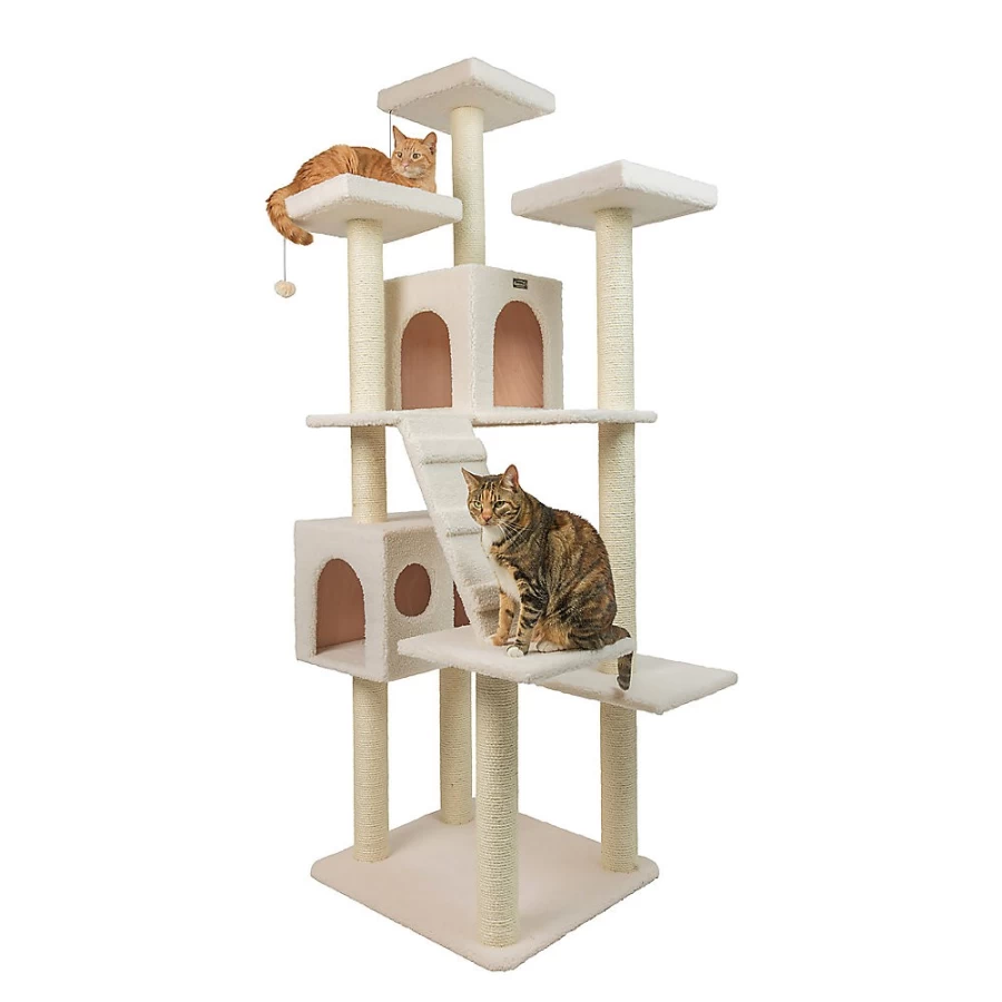 PetSmart Armarkat 77-inch Ivory Faux Fleece Cat Tree with Real Wood Perches - Large Cat Play Tower for Indoor Cats