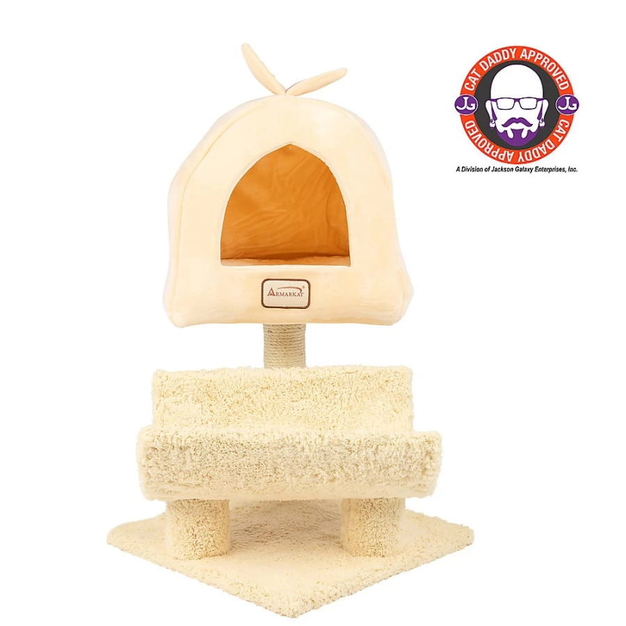 PetSmart Armarkat 31-inch Cat Tree with Scratching Post - Goldenrod Faux Fleece & Real Wood Condo for Cats