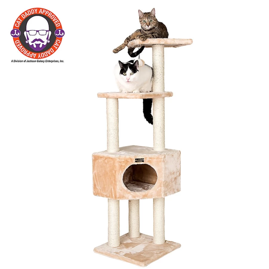 PetSmart Armarkat 52-inch Beige Cat Tree with Faux Fur & Real Wood - Classic Cat Gym Furniture for Climbing & Play