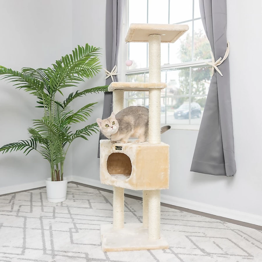 PetSmart Armarkat 52-inch Beige Cat Tree with Faux Fur & Real Wood - Classic Cat Gym Furniture for Climbing & Play