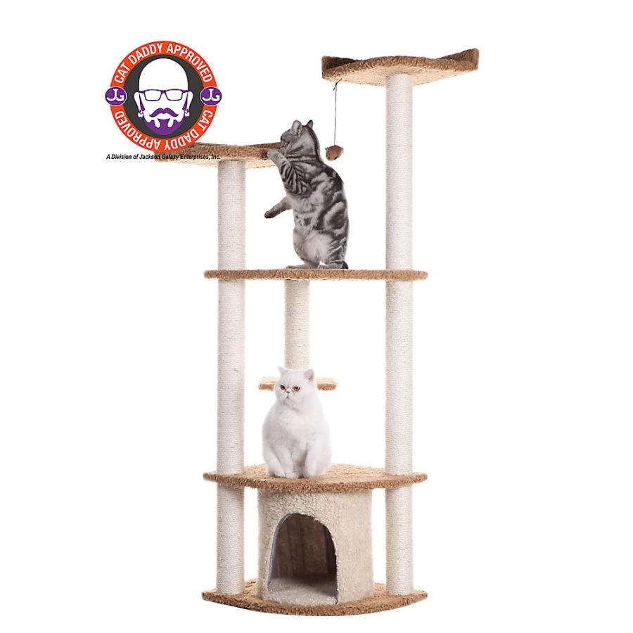 PetSmart Armarkat 64-inch Cat Tree with Faux Fur & Real Wood, Plush Perches in Chocolate Beige for Climbing & Scratching