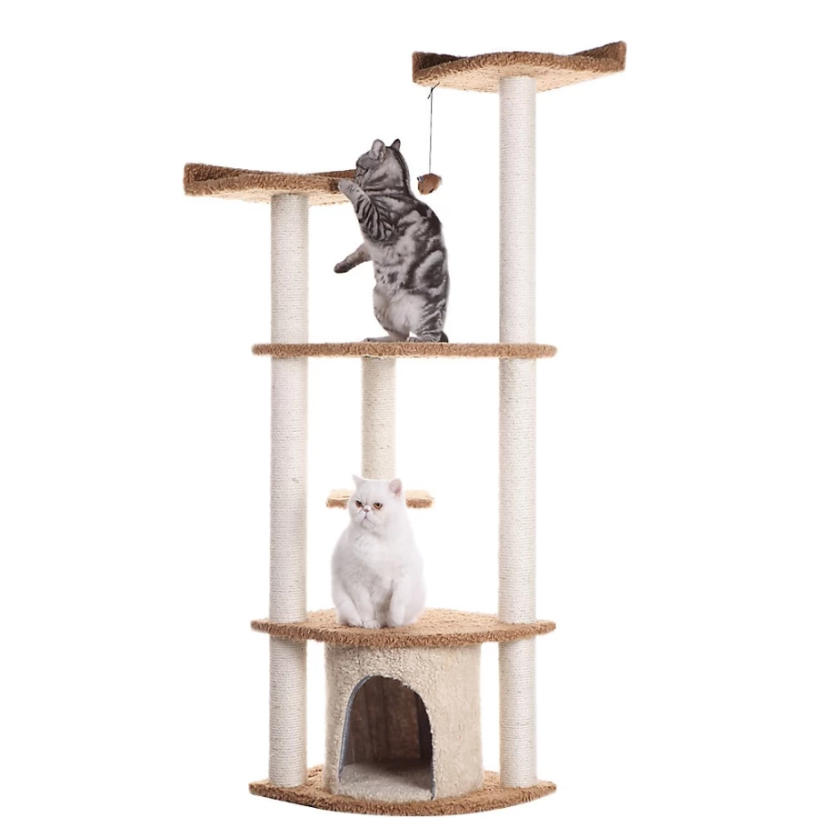 PetSmart Armarkat 64-inch Cat Tree with Faux Fur & Real Wood, Plush Perches in Chocolate Beige for Climbing & Scratching