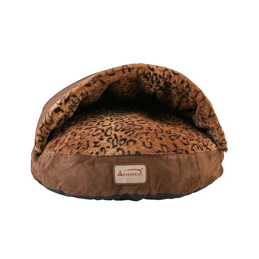 PetSmart Armarkat Faux Suede Cat Bed - Brown Animal Print Cave Style Pet Bed for Cats