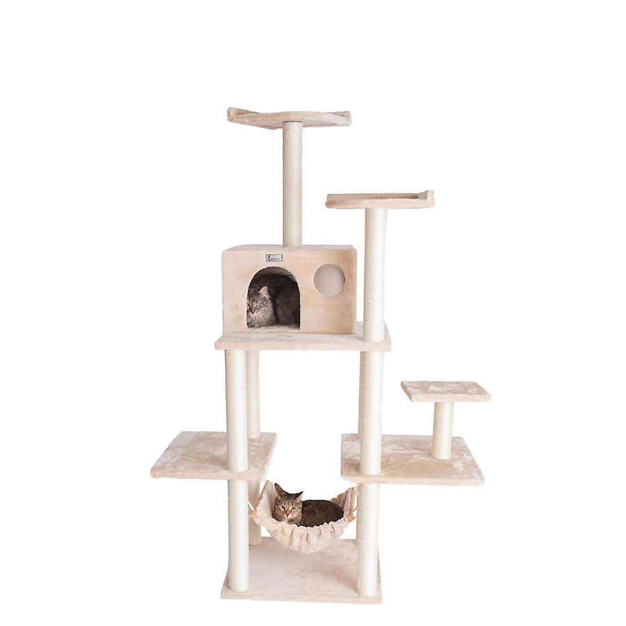 PetSmart Gleepet 68-inch Beige Faux Fur Cat Tree with Hammock & Condo - Real Wood Construction