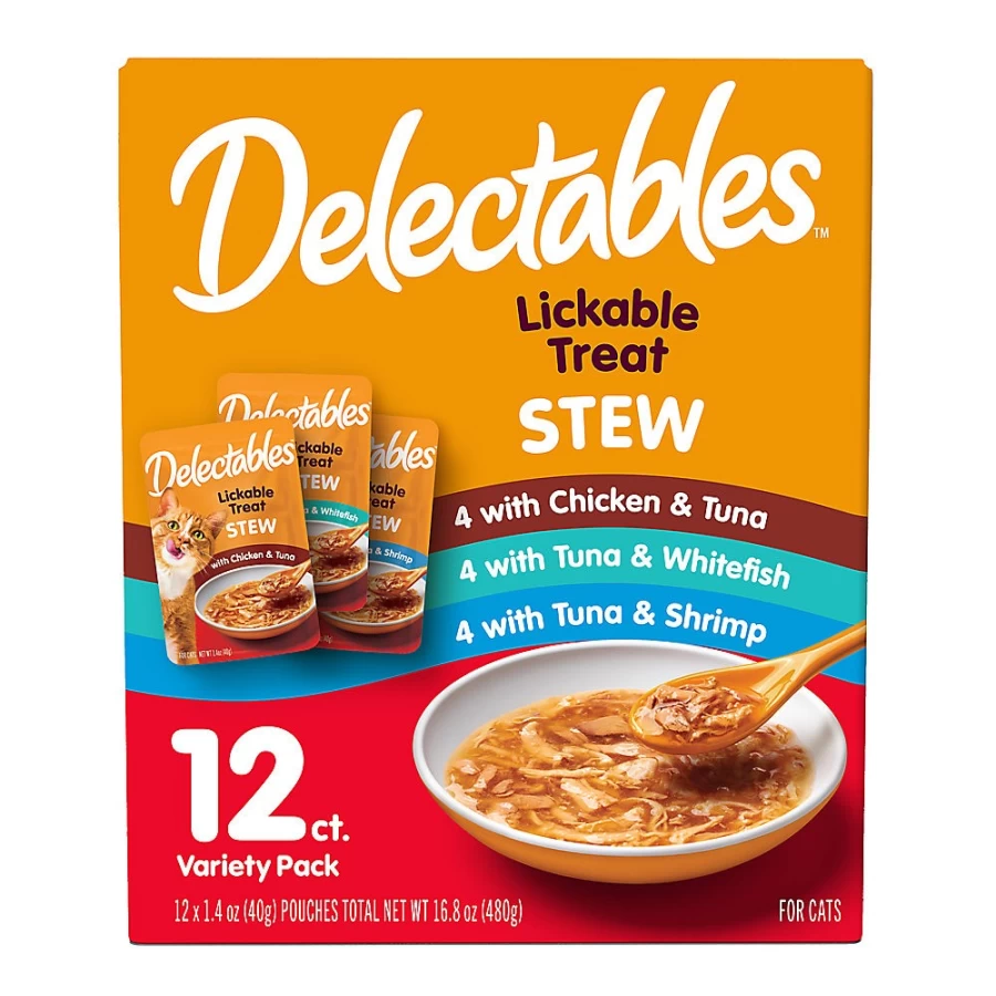 "PetSmart Lickable Stew Cat Treats Variety Pack - 12 Count, Delicious & Irresistible Wet Cat Snacks"