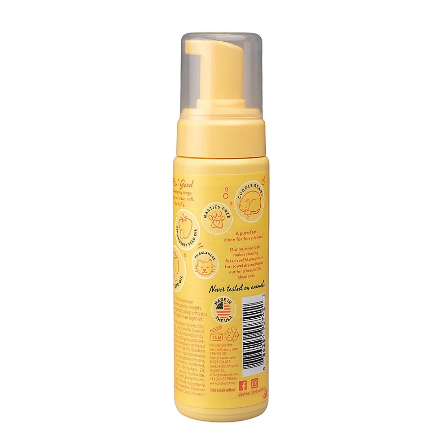 PetSmart No-Rinse Waterless Cat Shampoo Foam - Lemonberry Scent, 6.75 oz for Easy Cleaning & Freshness