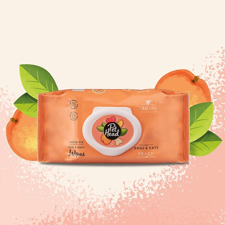PetSmart Paw & Body Cleaning Wipes for Dogs & Cats - 80 Count, Peach Scented with Aloe Vera, Gentle Grooming & Deodorizing