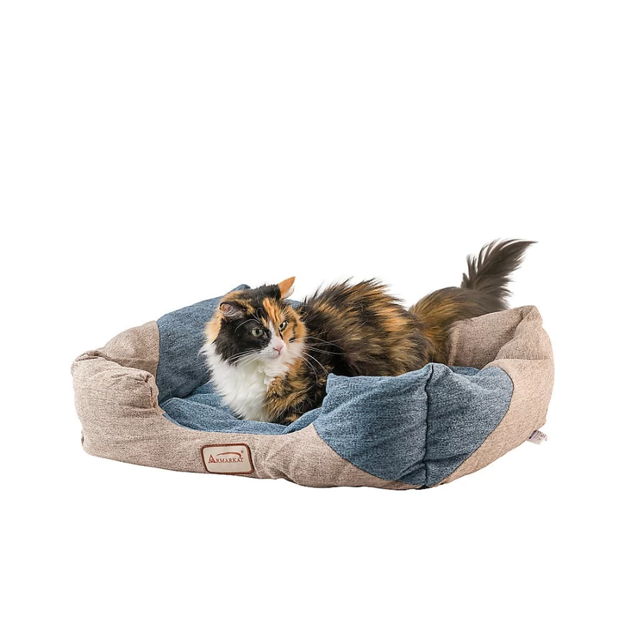 PetSmart Armarkat Cornflower Blue & Beige Plush Cat Bed - Soft Cuddler Pet Bed for Cats