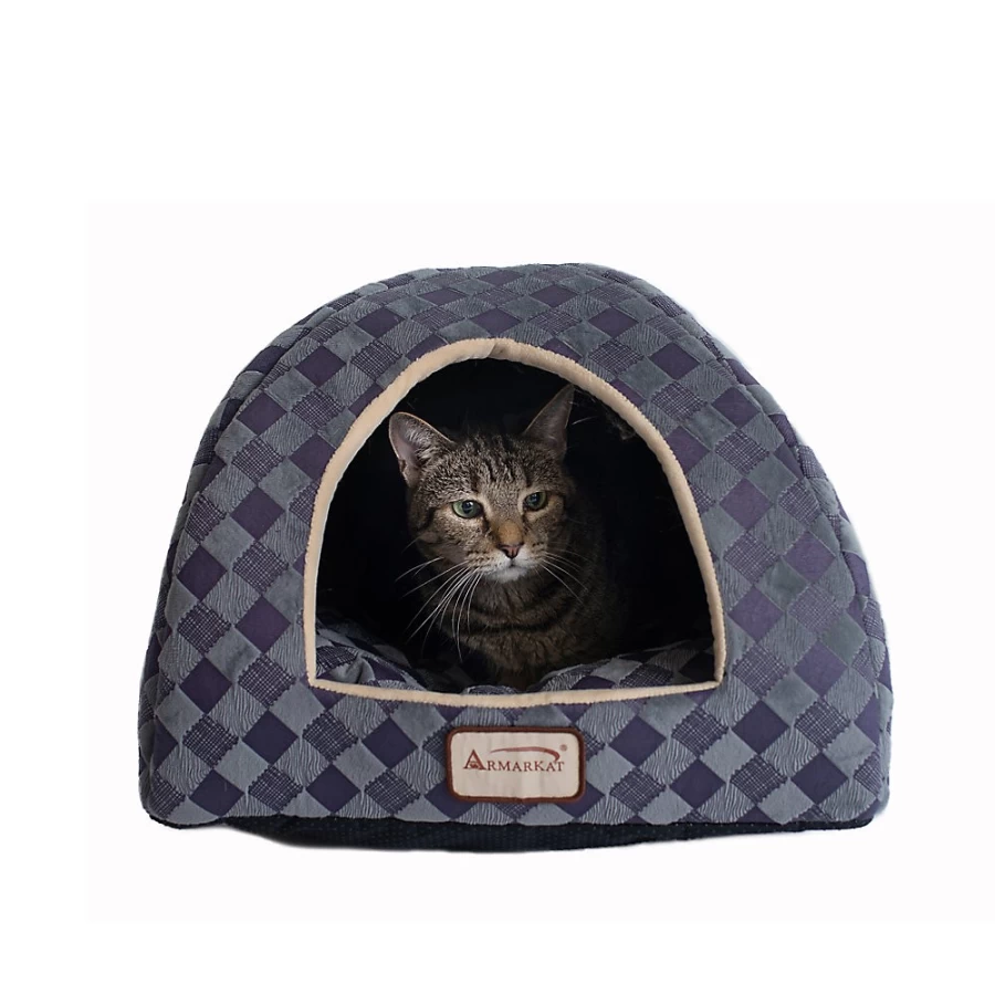 PetSmart Armarkat Checkered Cat Bed - Soft Purple & Grey Covered Pet Bed for Cats