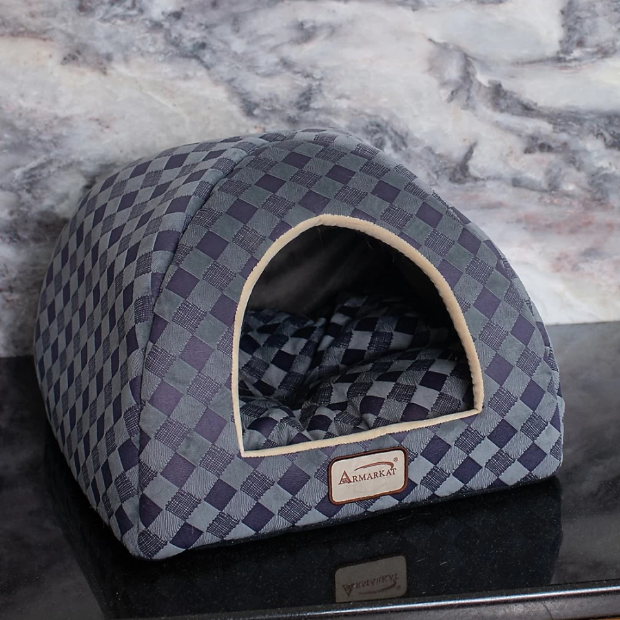 PetSmart Armarkat Checkered Cat Bed - Soft Purple & Grey Covered Pet Bed for Cats
