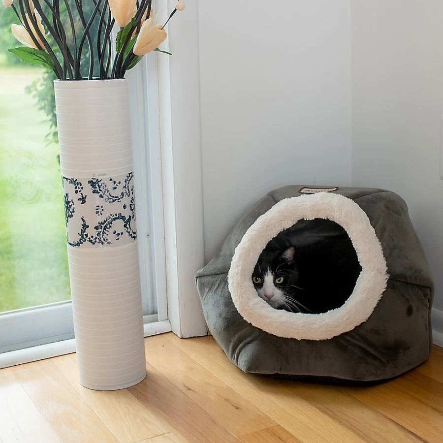 PetSmart Armarkat Grey Cave Cat Bed - Cozy Covered Cat House for Indoor Cats