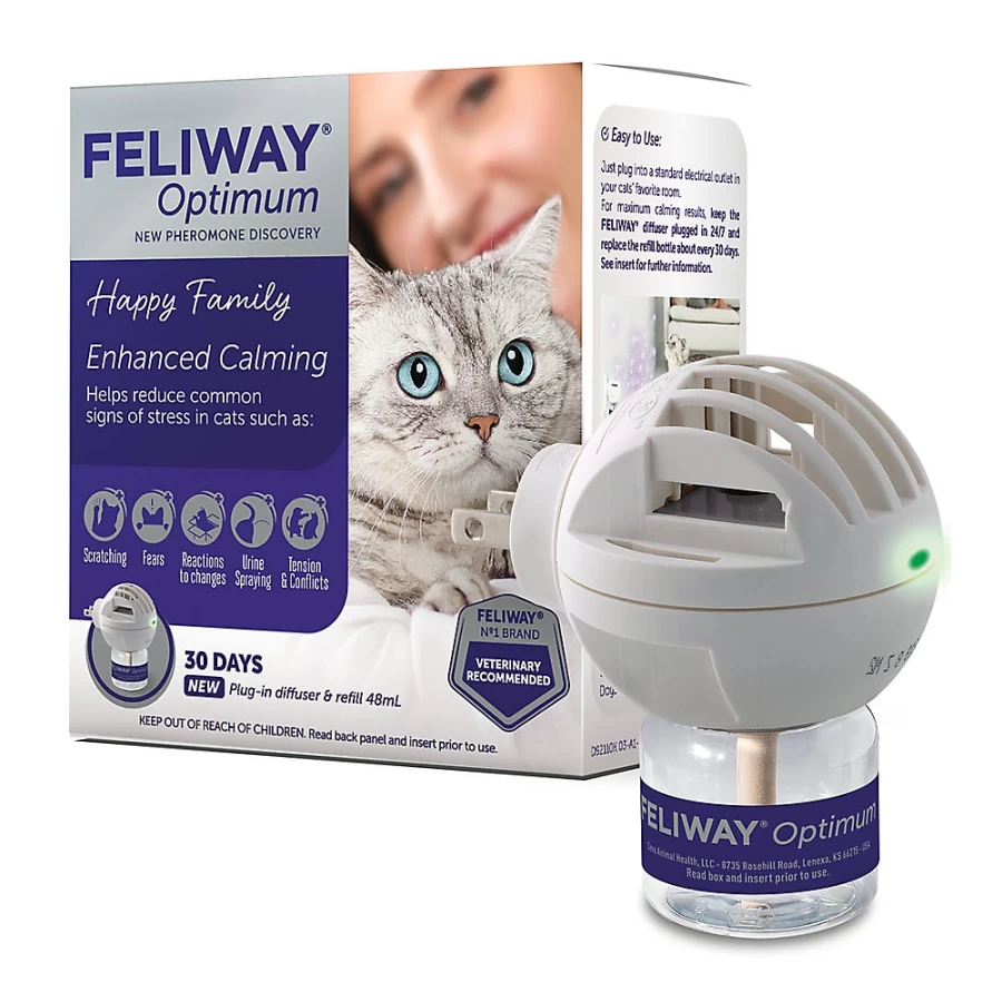 Feliway Optimum Cat Calming Diffuser Starter Kit with 48mL Refill - Enhanced Stress Relief for Cats - Official PetSmart Brand
