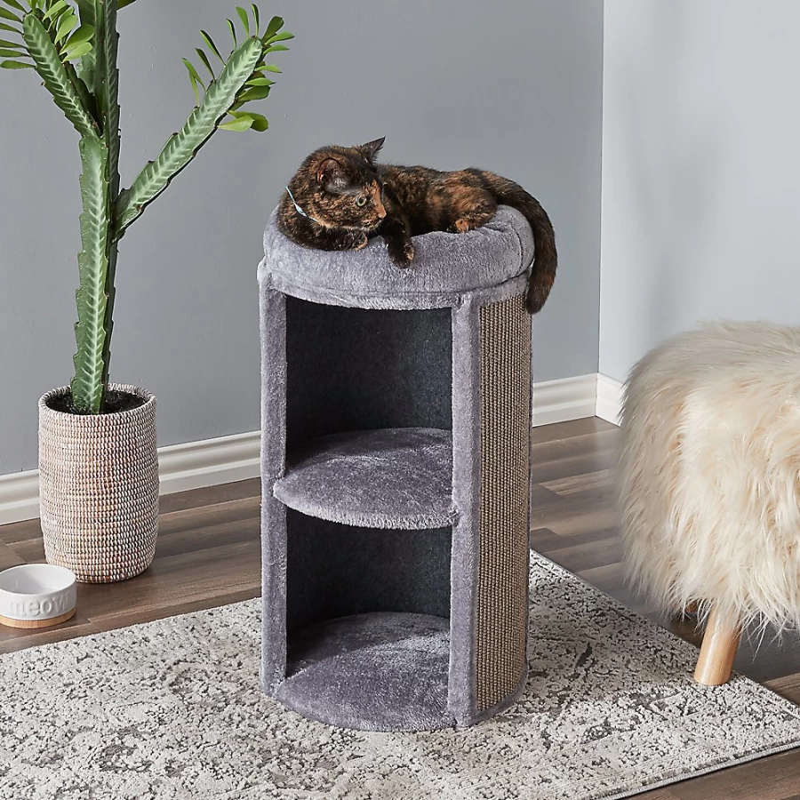 PetSmart Juniper 25-inch Plush Cat Condo with Pillowtop Bed in Grey - Two By Two Collection