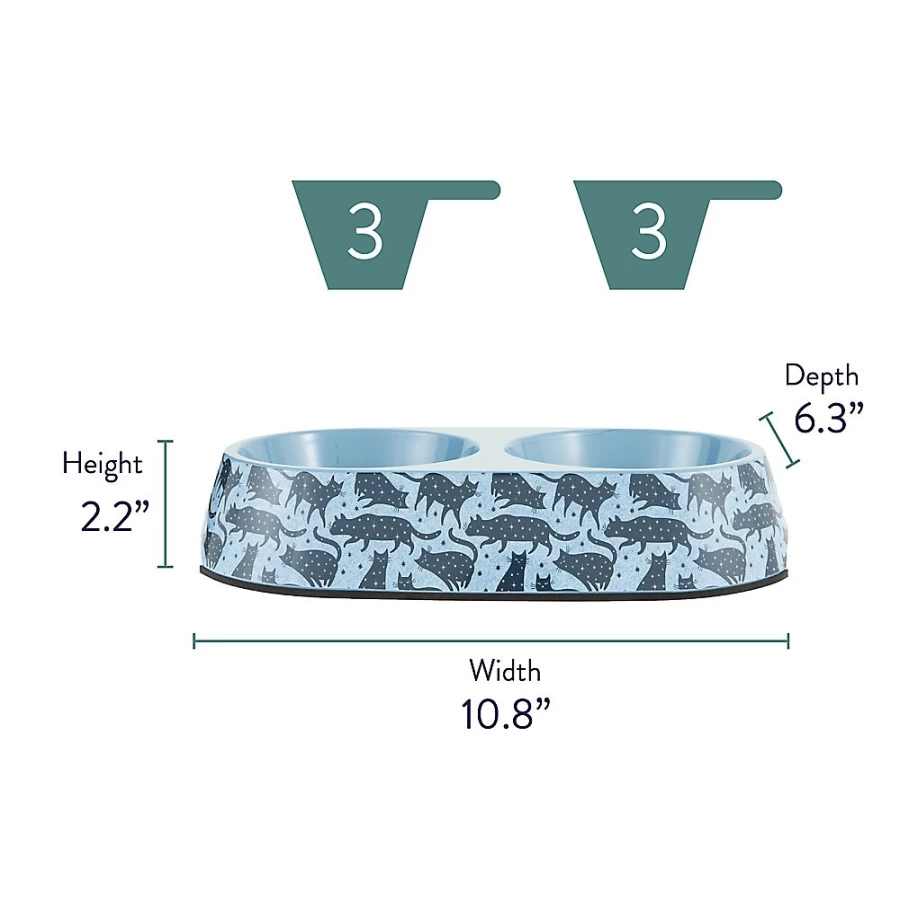 PetSmart Whisker City Midnight Cat Print Double Diner Bowl - 3 Cup Melamine Cat Food Dish