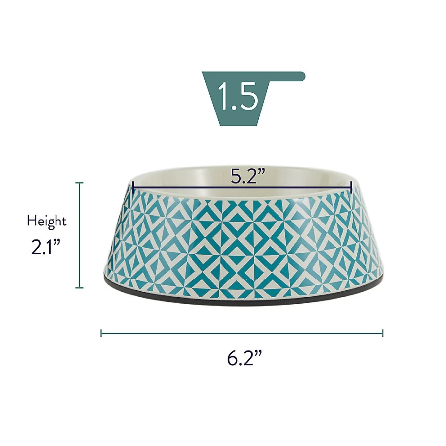 PetSmart Whisker City Teal Geometric Cat Bowl, 1.5-Cup Melamine Dish for Cats