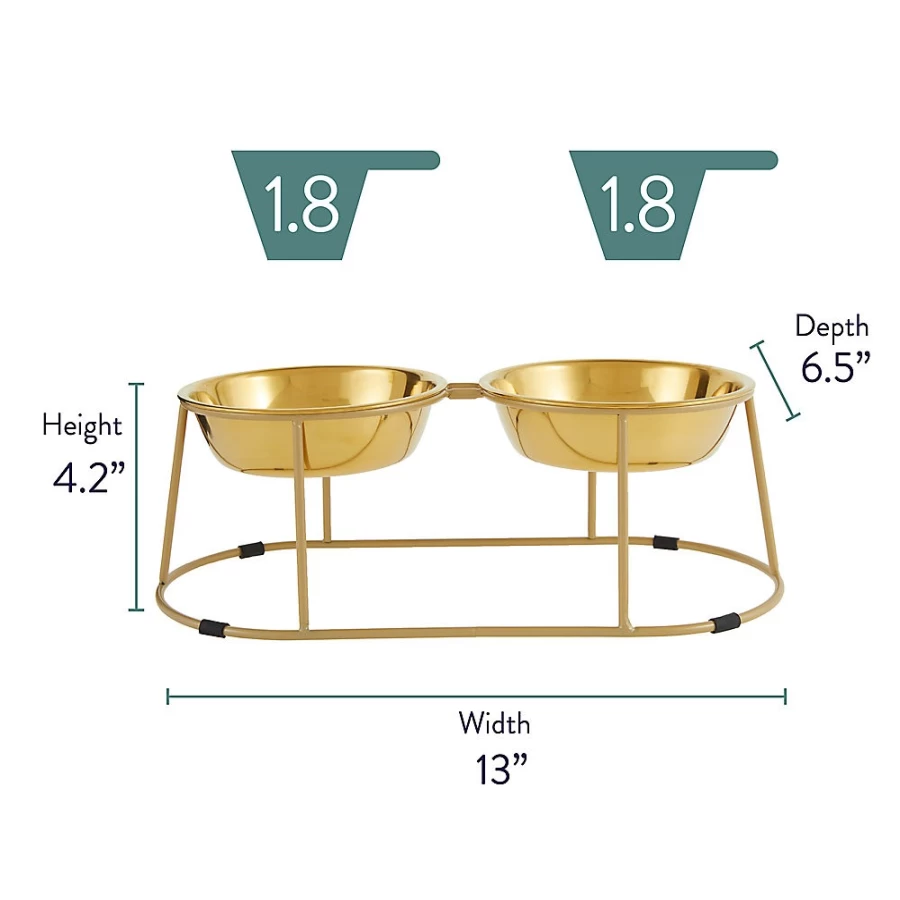 PetSmart Gold Steel Double Cat Diner with Stand - Whisker City Elevated Pet Feeder for Cats