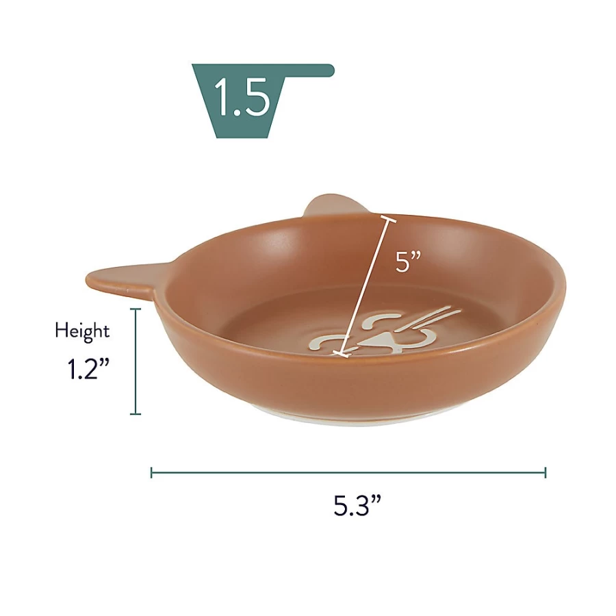 PetSmart Whisker City 1.5-Cup Ceramic Cat Food Bowl, Terracotta Saucer Dish for Pets