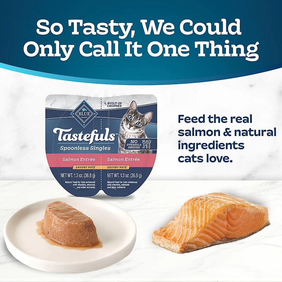 PetSmart Blue Buffalo Tastefuls Spoonless Singles Adult Wet Cat Food - Natural Salmon Pate, Grain-Free Wet Cat Food for Adult Cats