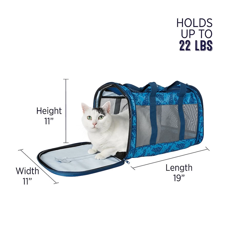 PetSmart Whisker City Soft-Sided Cat Carrier - Blue Cat Print, Lightweight & Airline Approved Pet Travel Carrier