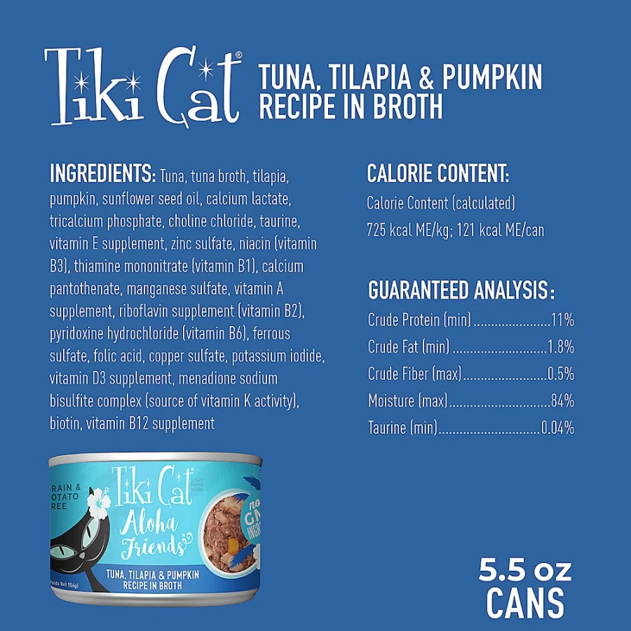 PetSmart Tiki Cat Aloha Friends Grain-Free Wet Cat Food - Non-GMO, Potato Free, 5.5oz Can, Healthy Natural Ingredients