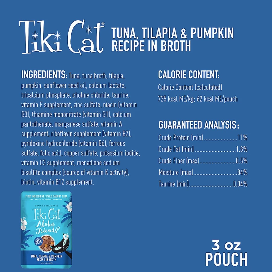 PetSmart Tiki Cat Aloha Friends Grain-Free Wet Cat Food Pouch - Tuna, Tilapia & Pumpkin in Broth