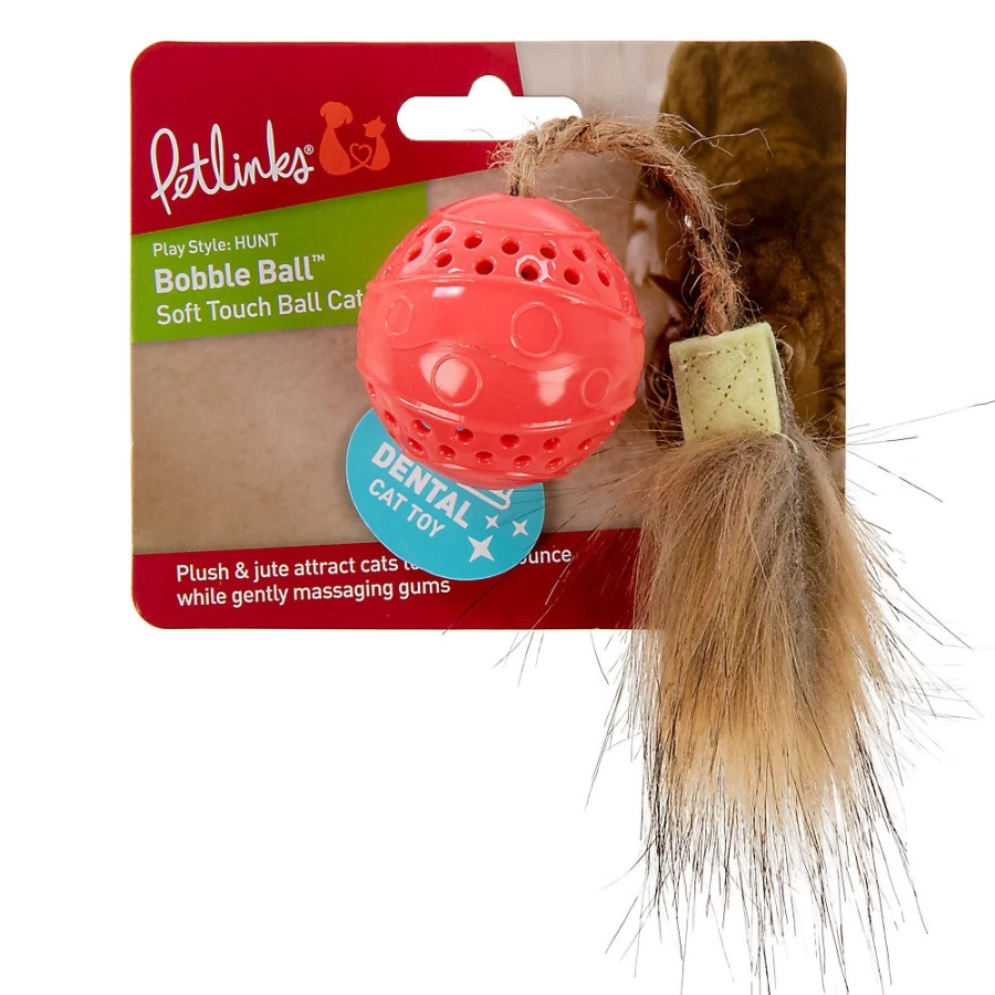 PetSmart Soft Touch Dental Ball Cat Toy - Bobble Ball with Faux Fur Tail for Play & Teeth Cleaning