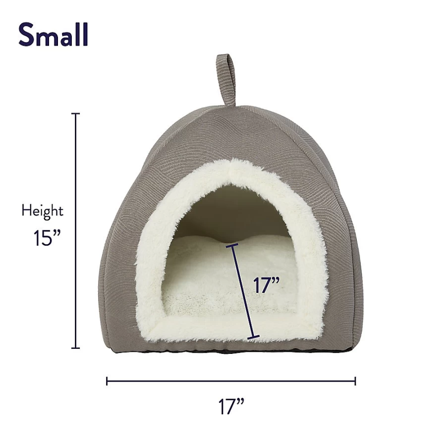 PetSmart Top Paw Grey Pyramid Hut Dog Bed - Wavy Lines Design for Comfortable Pet Sleeping