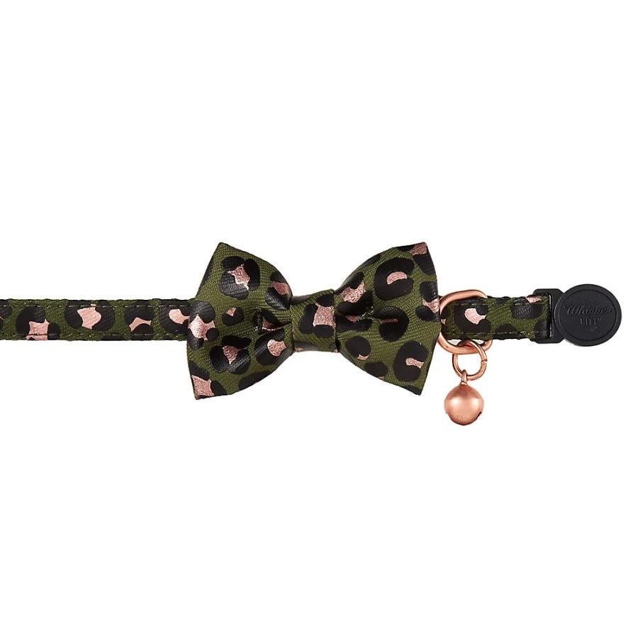 PetSmart Whisker City Easy Release Kitten Collar with Leopard Print Bow Tie - Green & Pink