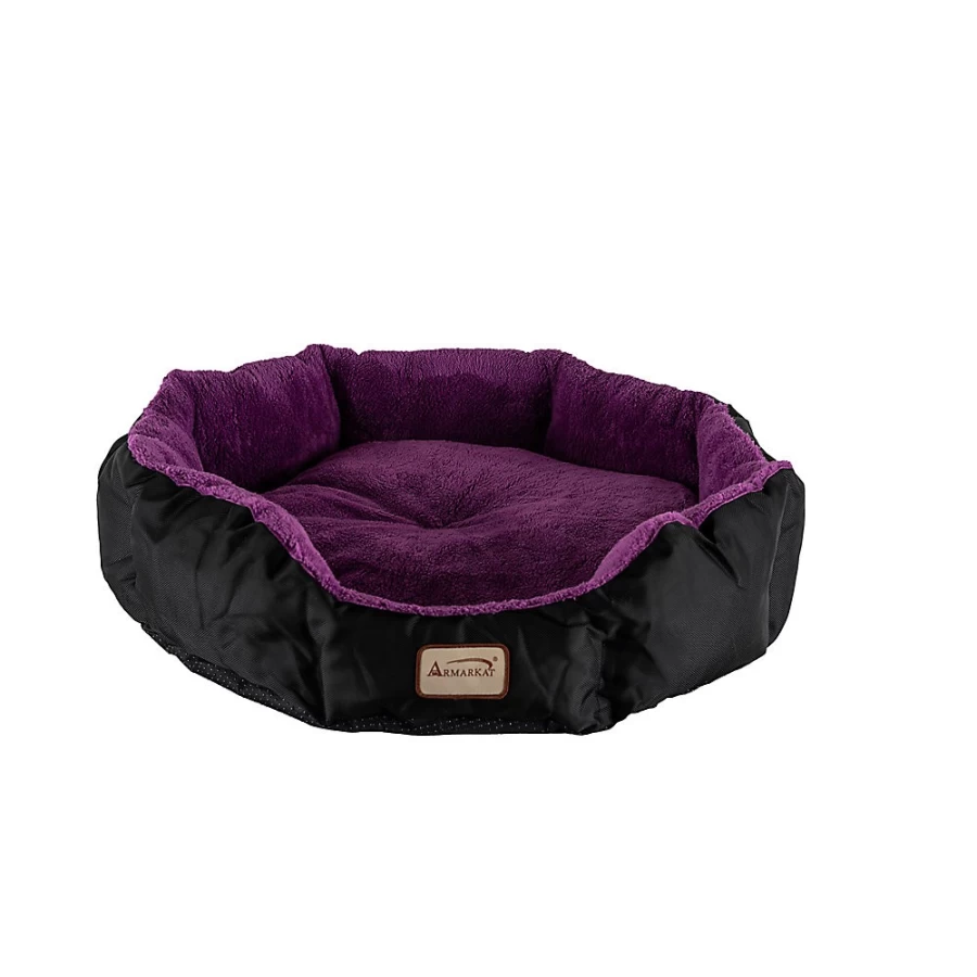 PetSmart Armarkat Extra Large Plush Purple & Black Cat Bed for Comfortable Sleeping