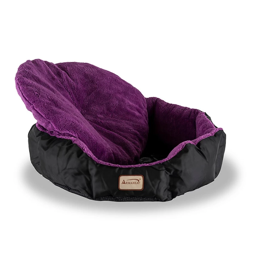 PetSmart Armarkat Extra Large Plush Purple & Black Cat Bed for Comfortable Sleeping