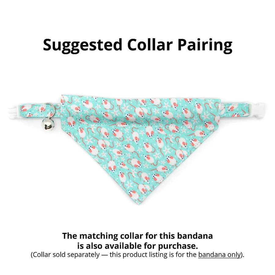 PetSmart Mint Slide-On Cat Bandana - Made By Cleo Mouse Mayhem, Adjustable Cat Collar Scarf