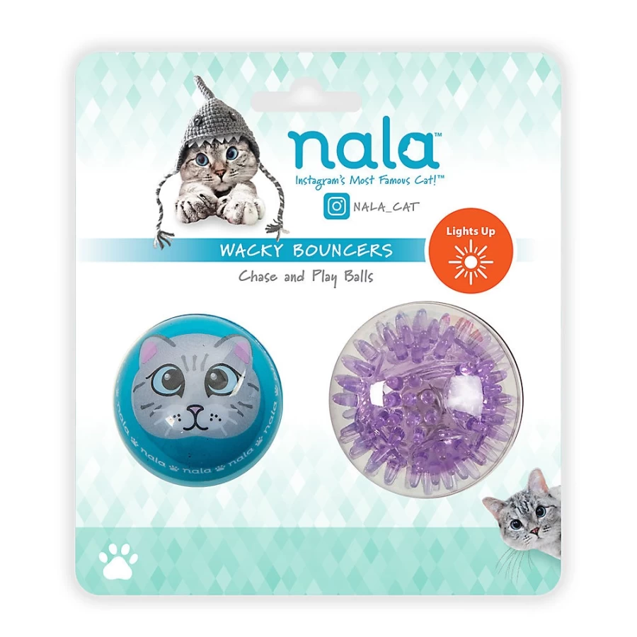 PetSmart Nala Cat Wacky Bouncers - LED Light Up Interactive Cat Toys for Chase & Play, 2-Pack Bouncing Ball Set for Cats