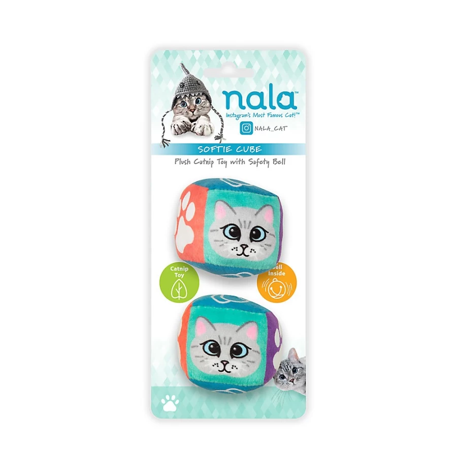 PetSmart Nala Cat Plush Toy with Catnip & Safety Bell - Soft Cube Plushie, 2-Pack Cat Toys for Play & Cuddling