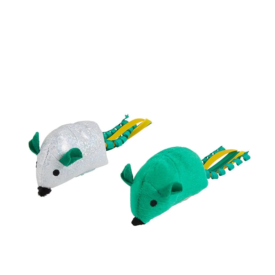 PetSmart Whisker City Cat Toys - 2 Pack Green & White Mice for Play