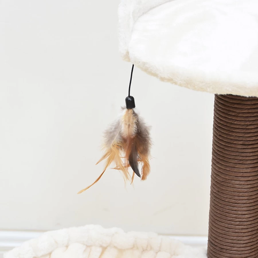 PetSmart 28-inch White Cat Tree with Hammock & Perch - Off White & Brown Modern Cat Tower for Indoor Cats