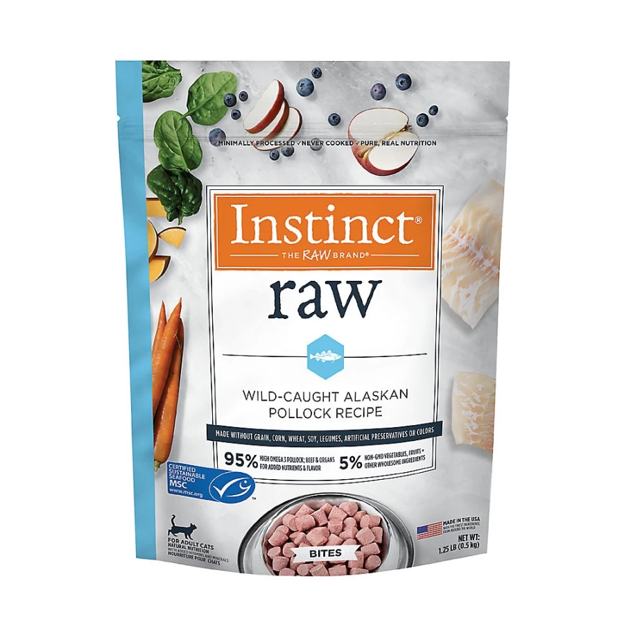 PetSmart Instinct Raw Bites Frozen Cat Food - Wild Caught Alaskan Pollock Recipe for Adult Cats