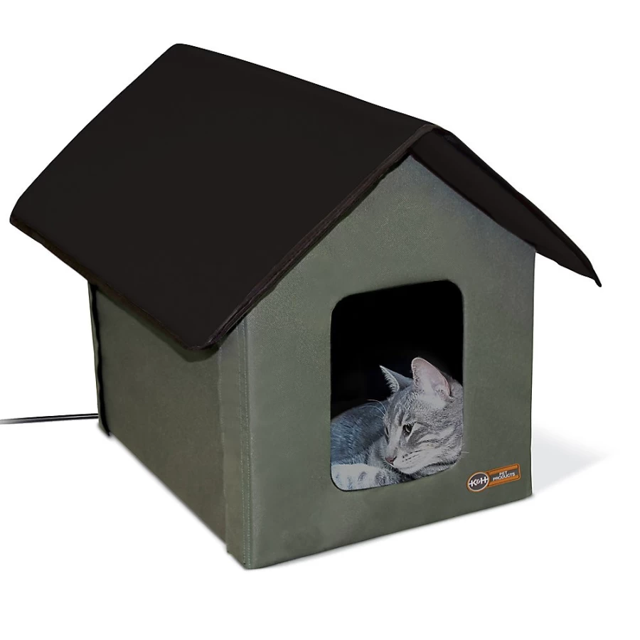 PetSmart KH Outdoor Heated Cat House for Winter - Warm Kitty Shelter with Thermostat
